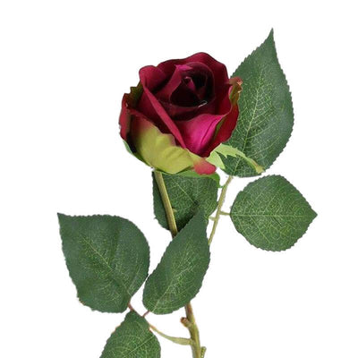 Cette image montre une rose artificielle haut de gamme de couleur pourpre et mauve