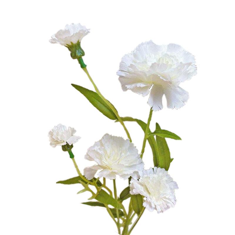 Cette image montre des Œillets artificiels blanc en soie, Cette fleur artificielle est idéale pour l'extérieur.