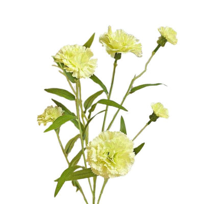 Cette image montre des Œillets artificiels vert en soie, Cette fleur artificielle est idéale pour l'extérieur.