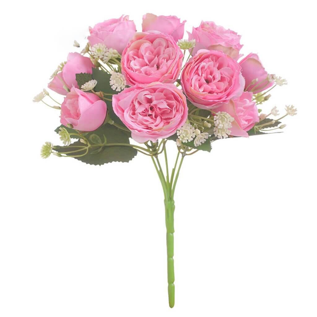 Cette image montre un bouquet de pivoines artificielles de couleur rose