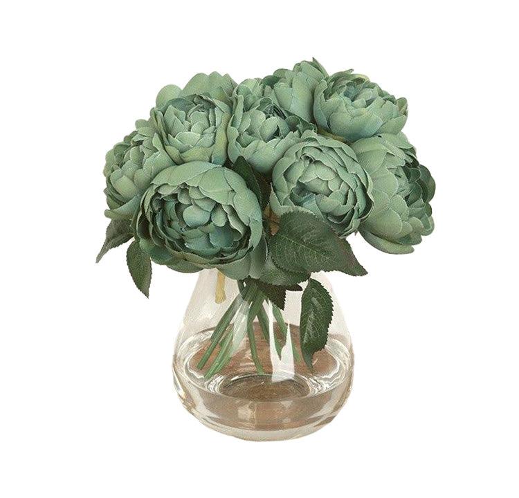 Cette image montre un bouquet de roses artificielles de couleur verte