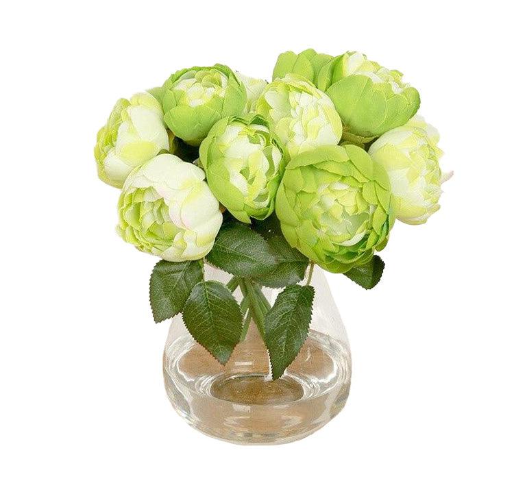 Cette image montre un bouquet de roses artificielles de couleur vert clair