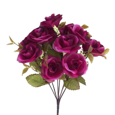 Cette image montre un bouquet de roses artificielles de couleur violet clair