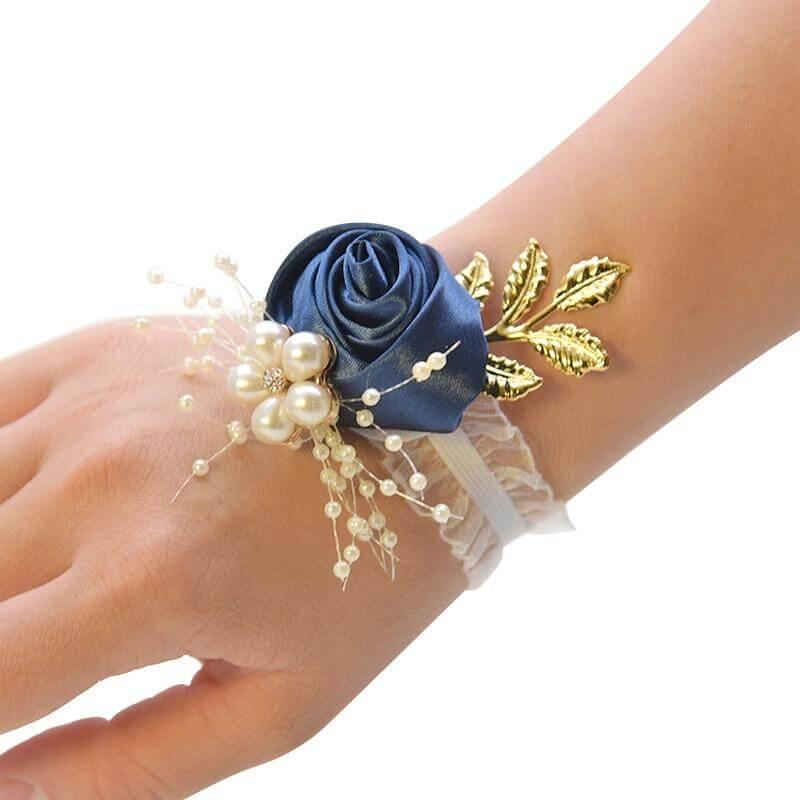 Bracelet Fleur Mariage Champêtre Bleu Foncé