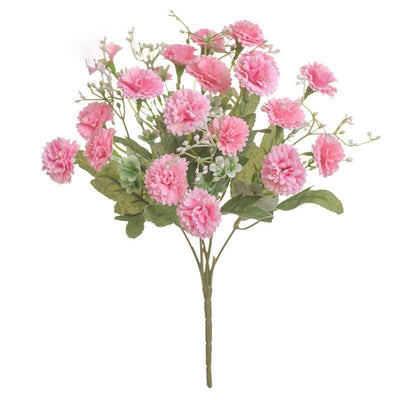 Cette image montre un bouquet d'oeillets artificiels de couleur rose