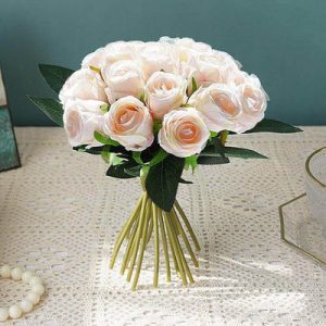 Bouquet de 19 roses artificielles roses pales