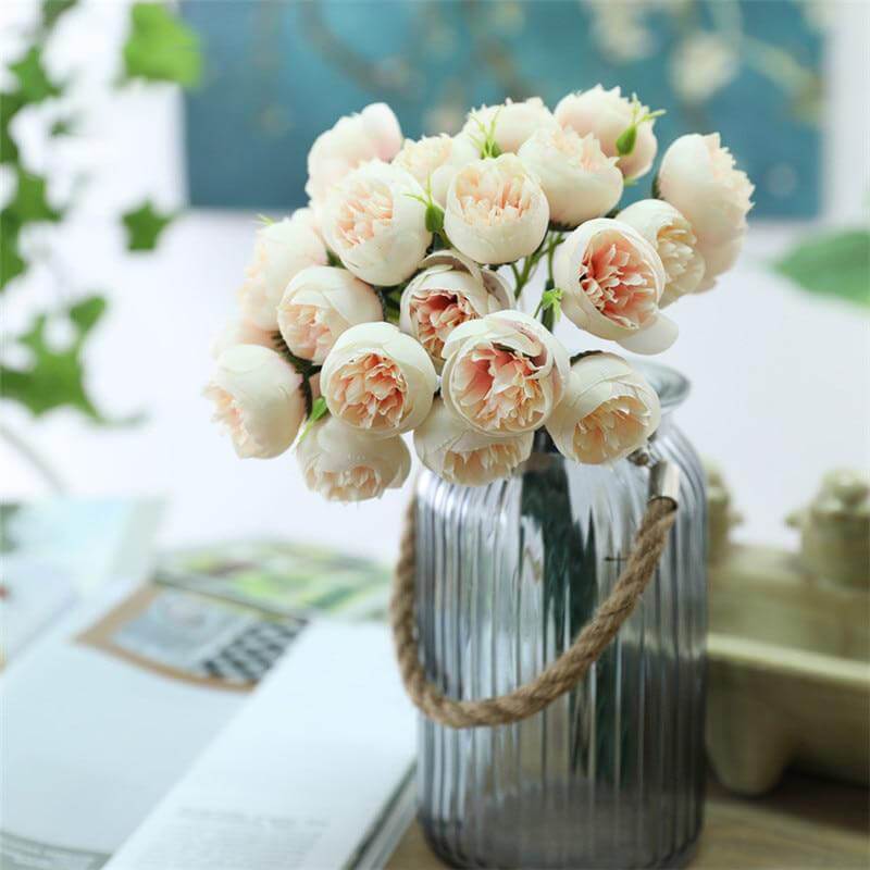Pivoines artificielles champagnes 21 fleurs