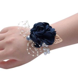 Bracelet champêtre pour mariage avec fleur bleue foncée