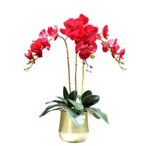 Orchidée artificielle rouge haut de gamme en pot