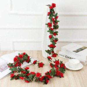 Guirlande fleur artificielle champêtre rouge intense