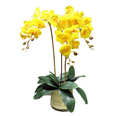 Orchidée artificielle jaune haut de gamme en pot