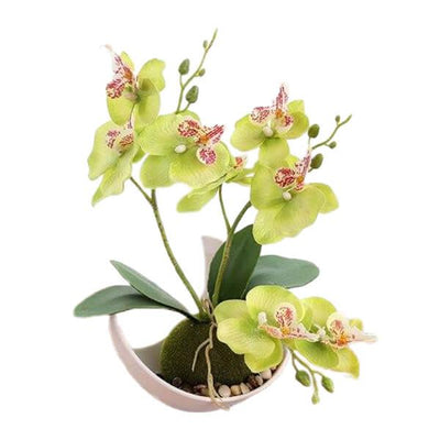 Orchidée artificielle verte en pot 27 cm