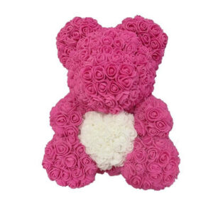 Ours en rose rose à cœur blanc