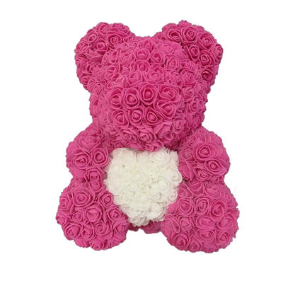 Ours en rose rose à cœur blanc
