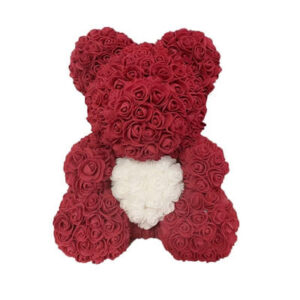 Ours en rose rouge foncé à cœur blanc