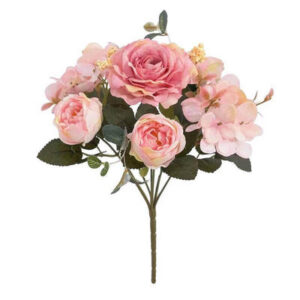 Bouquet champêtre roses artificielles roses pales 28 cm