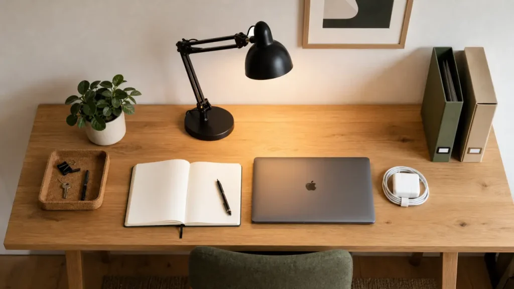 Décorer son bureau : lampe, rangement et bureau épuré