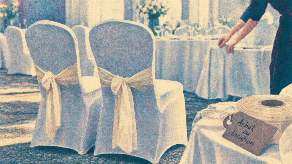 Habillement chaise pour mariage : housses blanches ajustées avant réception