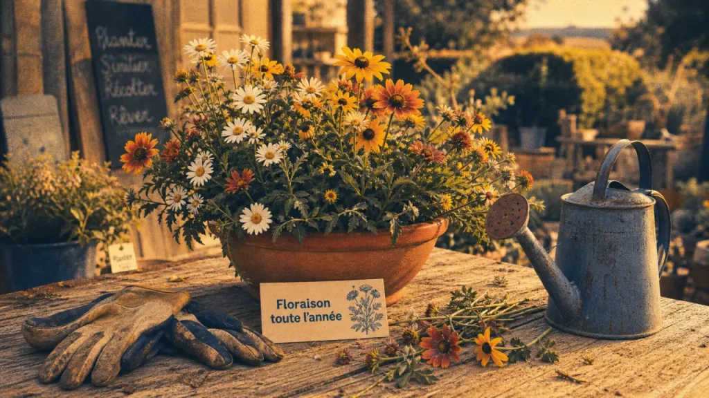 Plante qui fleurit toute l'année : vivaces en jardinière, floraison prolongée