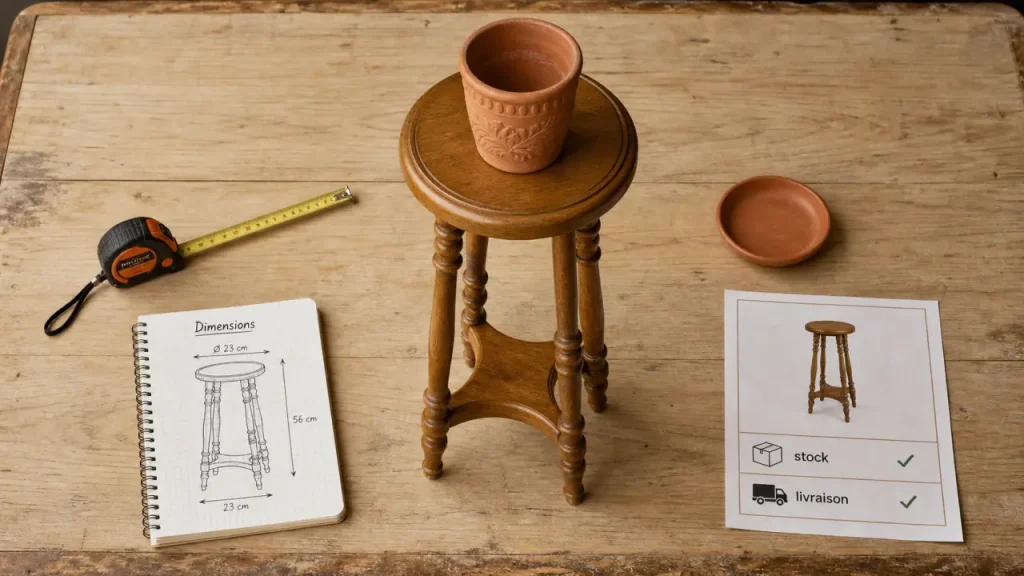 Porte plante bois sellette avec cache-pot en terre cuite