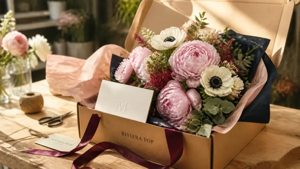 Bouquet de fleurs personnalisé avec carte message et couleurs pastel