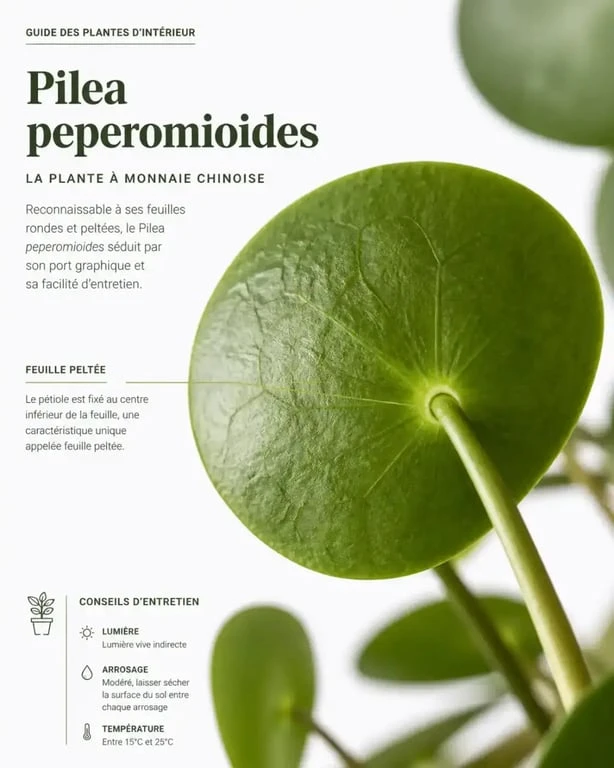 Plante verte Pilea Peperomioides avec ses feuilles rondes caractéristiques
