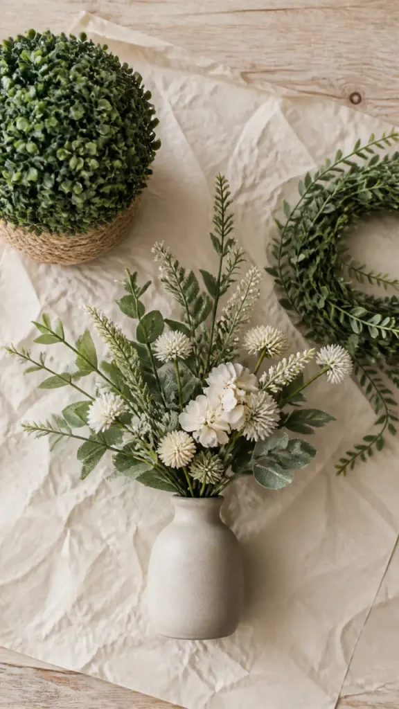 Fleur artificielle Centrakor : déco sans arrosage, vase et feuillage vert sauge