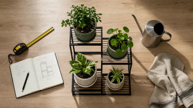 Meuble pour les plantes : étagère pour pots, vue du dessus