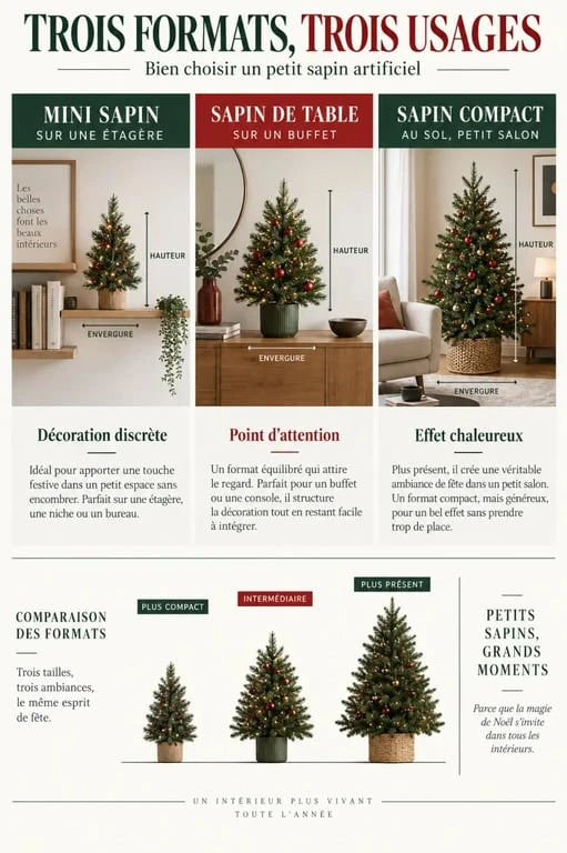 Petit sapin de Noël artificiel mini, de table et compact selon l’emplacement
