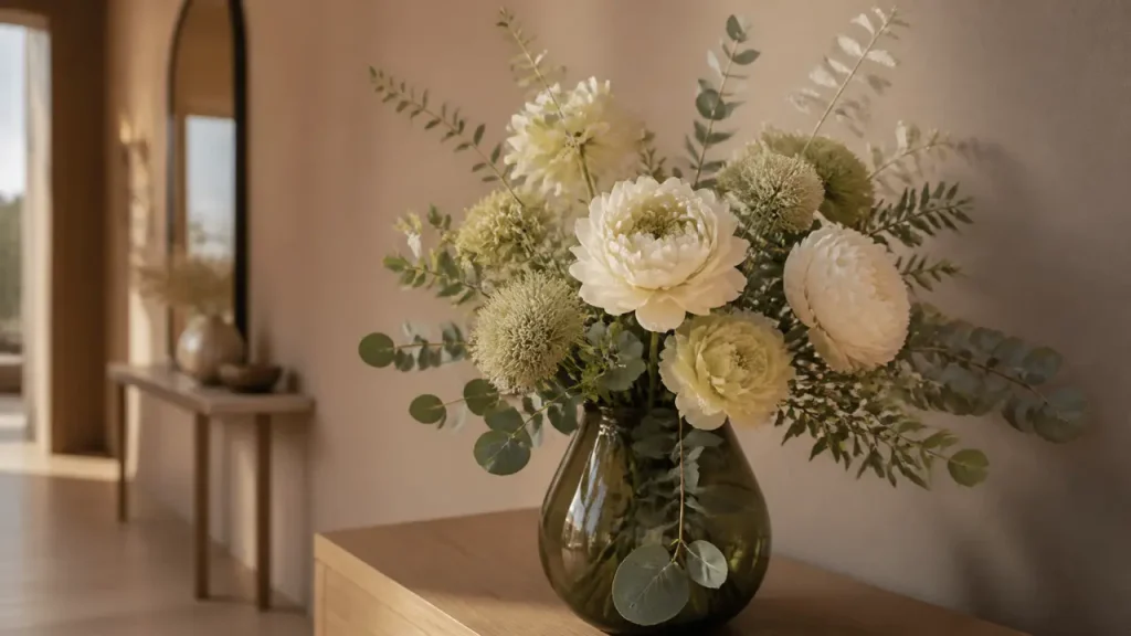 Faux bouquet de fleurs soie Real Touch, détails réalistes en vase
