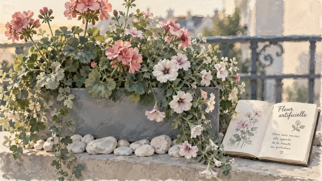 Fleur artificielle jardiniere sans arrosage sur balcon