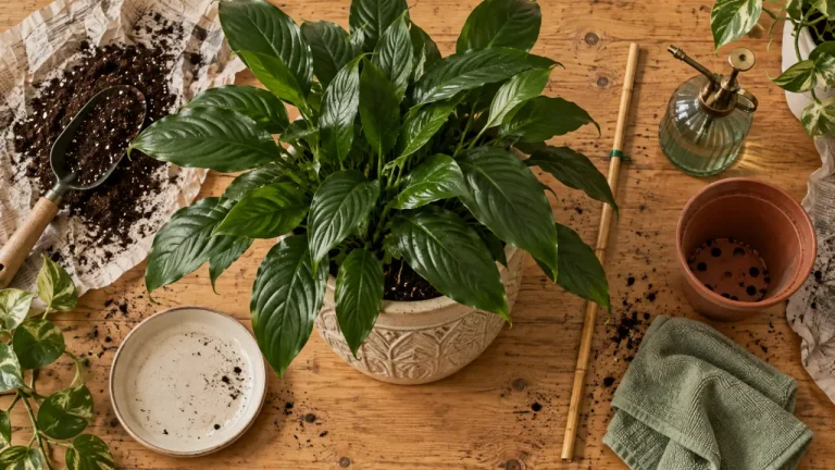 Grande plante verte d’intérieur au feuillage dense, pot en céramique
