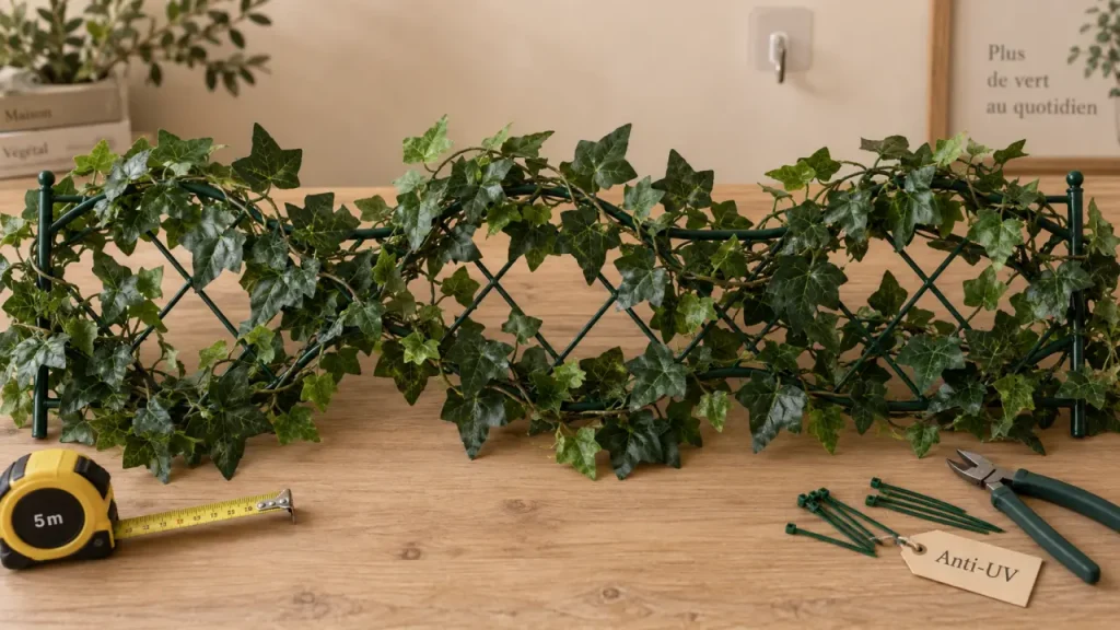 Lierre artificiel guirlande verte sur treillis miniature pour mur végétal
