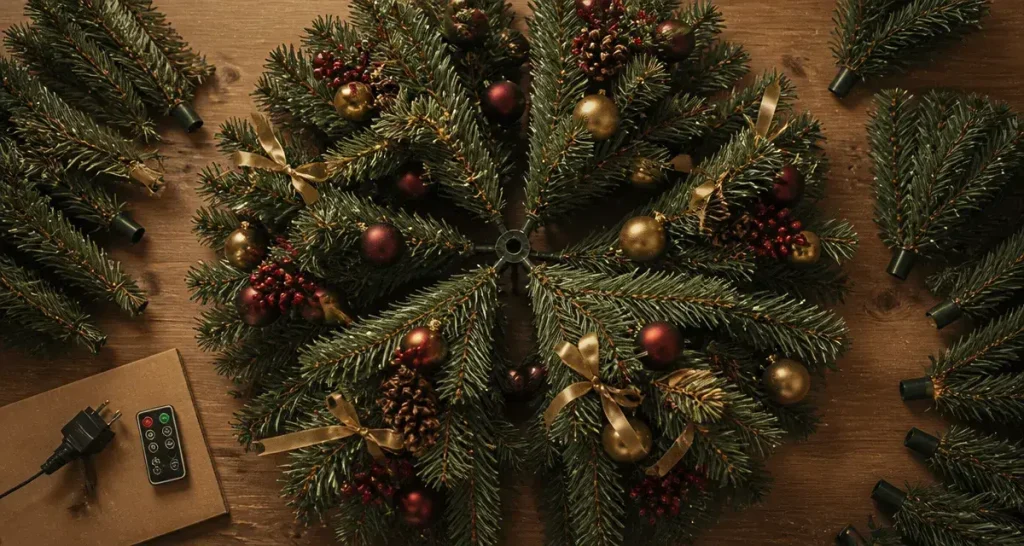 Sapin de noël artificiel déjà décoré, rendu professionnel