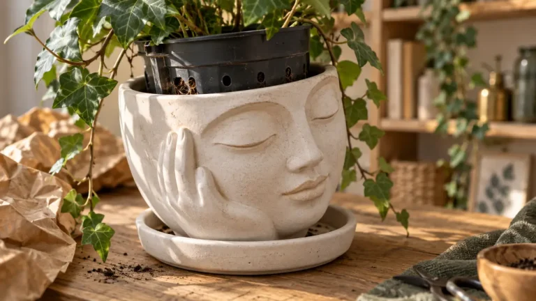 Cache pot visage avec drainage pour éviter l’eau stagnante